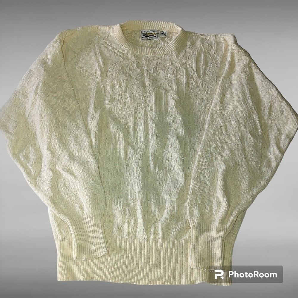 Vintage Le Tigre Men's Medium Crewneck Dad Sweater Made in USA 100% Cotton 90's